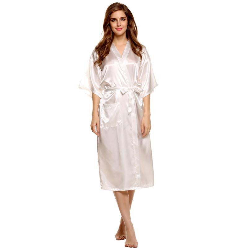 Women Nightwear Robes Sleepwear Long Night Dress Gown Robe with Belt Silk Pajamas