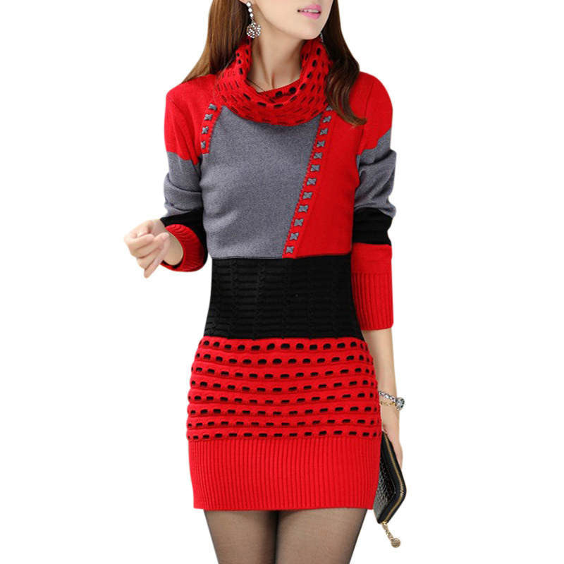 Fashion Women Winter Dress Turtleneck Long Sleeve Knitted Sweater Dress Slim Dress Women Sweaters Pullovers SS206