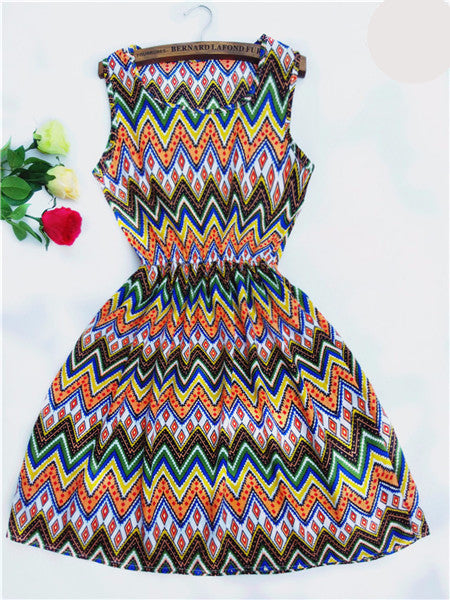 Online discount shop Australia - Fashion casual Women vestidos Sleeveless Round Neck Florals Print Dress Saias Femininas Summer Clothing