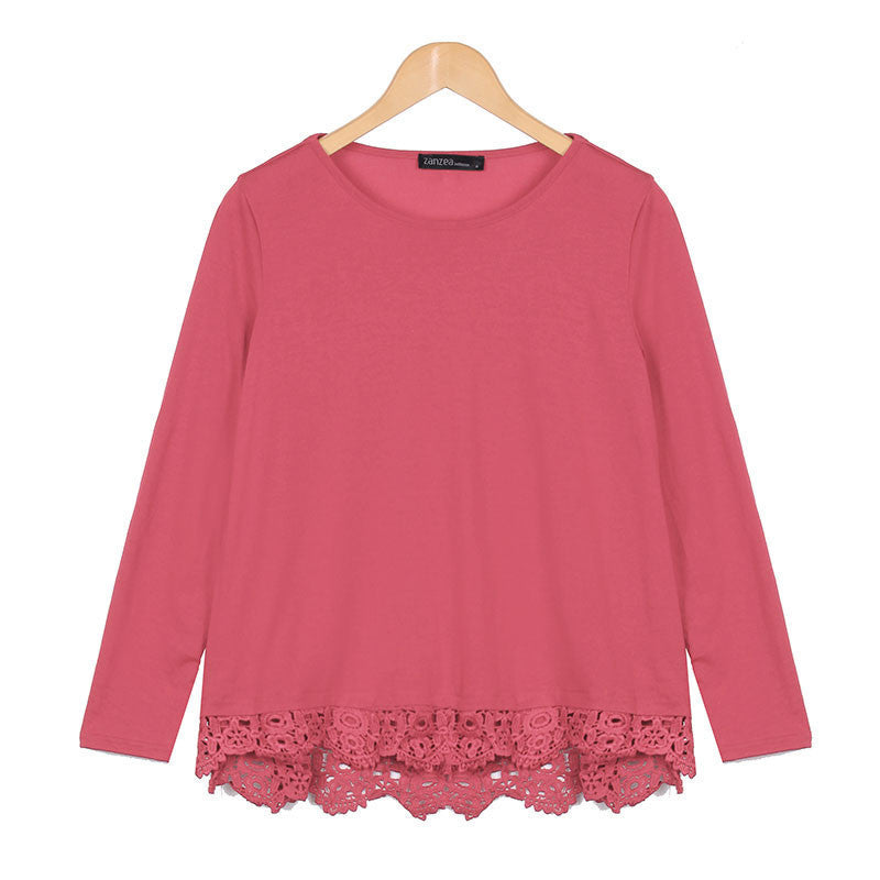 Online discount shop Australia - Blouse  Fashion Women Long Sleeve O-Neck Casual Tops Sexy Lace Crochet Shirts Plus Size