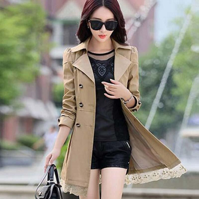 Women Coat Double Breasted Lace Casaco Outerwear ZZ3395