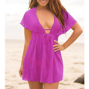 Style women Cover Ups sexy deep V-neck swimsuit cover up bikini beach cover up dress loose beachwear Beach dress