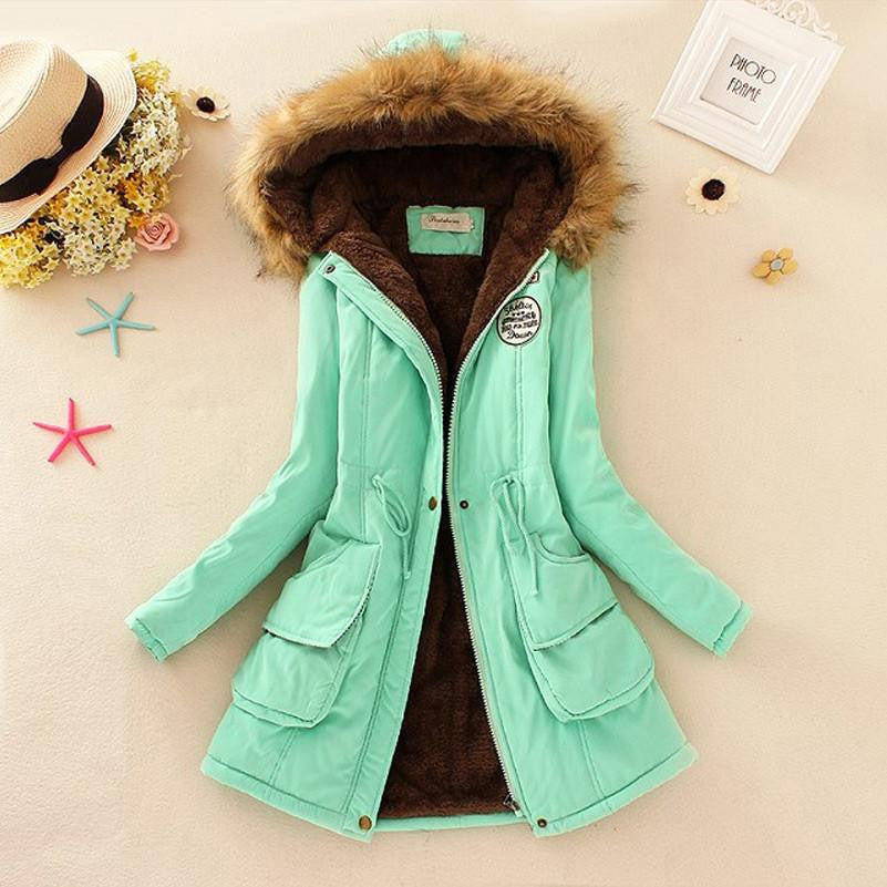 Warm Jacket Women Fashion Women's Fur Collar Coats Jackets for Lady Long Slim Down Parka Hoodies Plus Size