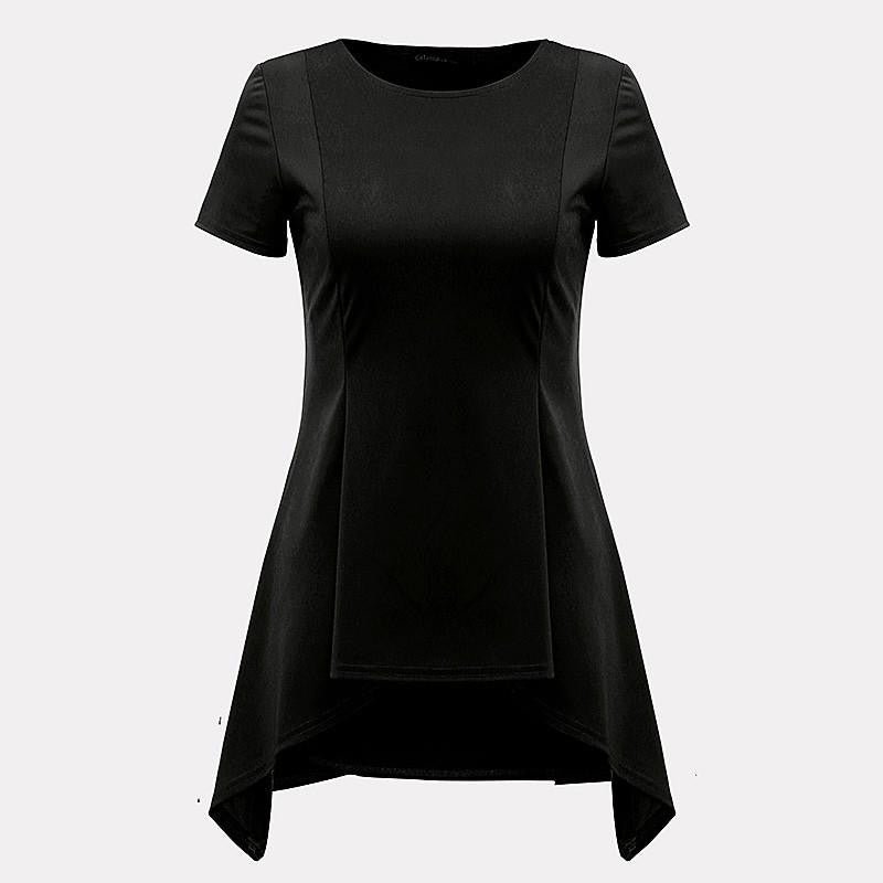 Style Women Blouse Fashion O-neck Short Sleeve Waist Slim Black White Tops Shirts Plus Size S-4XL