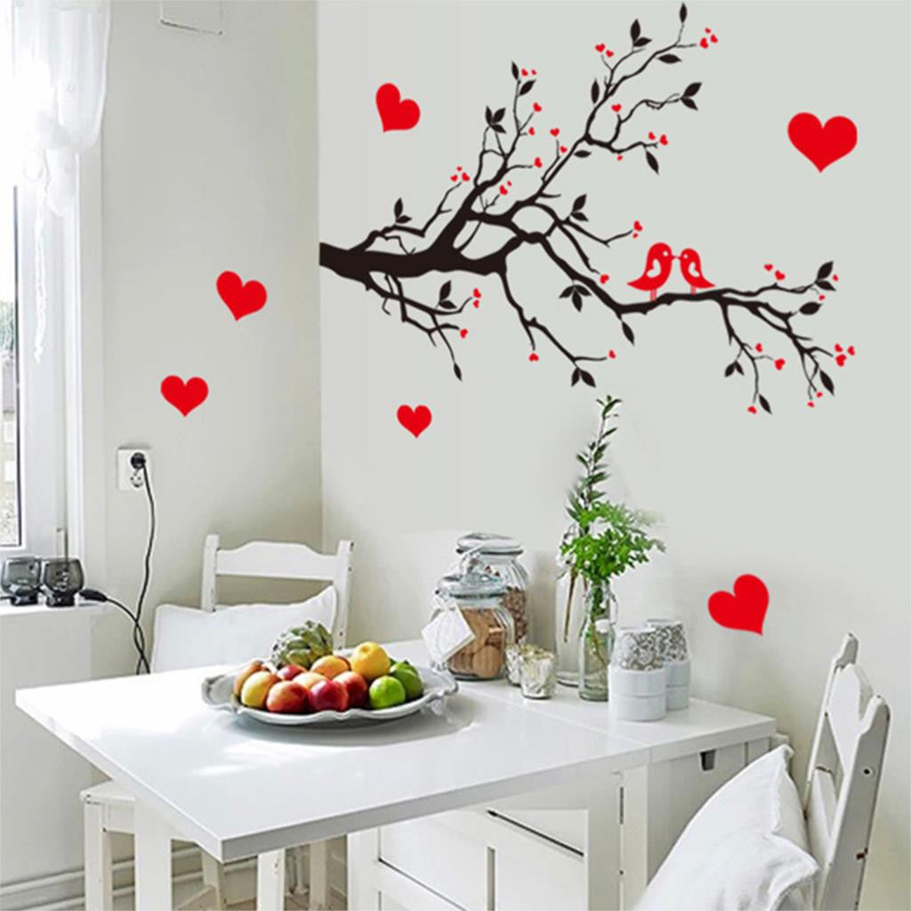 Online discount shop Australia - Fashion Red Love Heart Wall Decor Vintage Life Tree Wall Sticker Home Decor Romantic Birds Wall Sticker