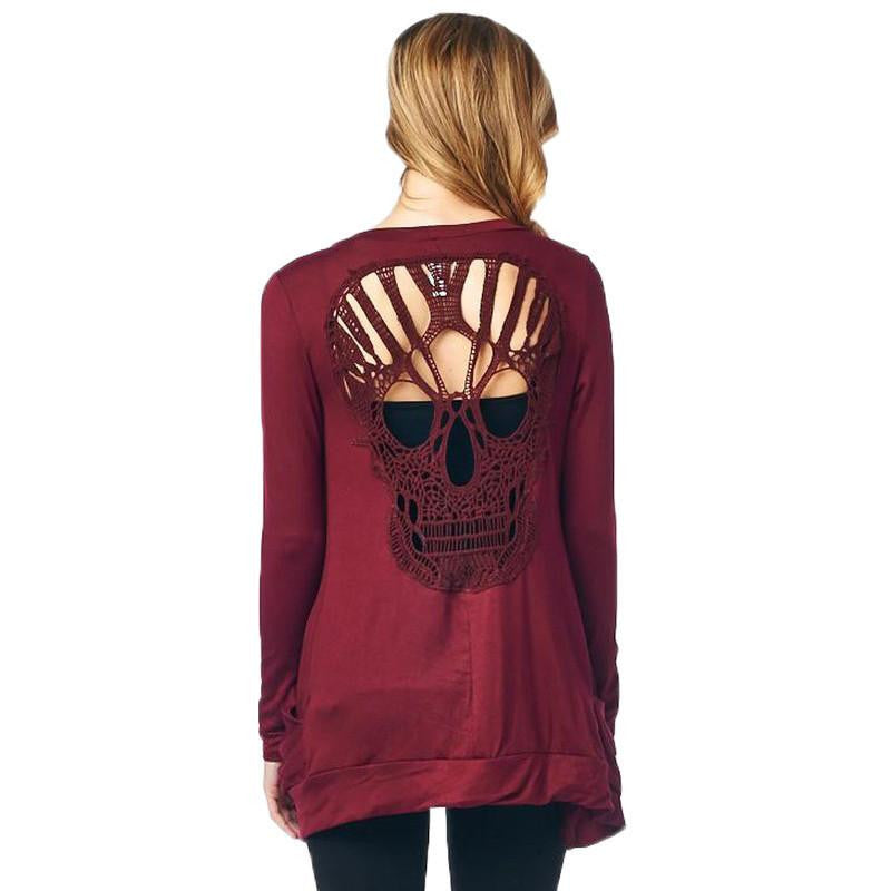 Skull Hollow Out Women Sweaters Knitted Long Sleeve Cardigans Thin Cardigans Body Top Plus Size