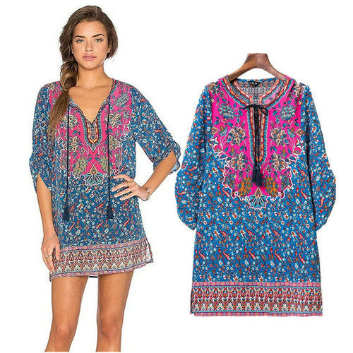 Online discount shop Australia - Floral Print Chiffon Spain Dress Of Color Three Quarter Women Summer Beach Dresses Printed Womens Tunic Top Tunique Femme
