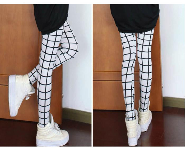 selling High Elastic Design Vintage Plaid Leggings women Black White Plaid leggings pants