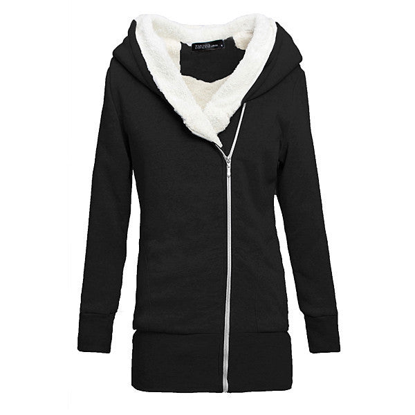 Womens Hoodies Warm Fleece Cotton Coat Zip Up Outerwear Hooded Sweatshirts Casual Long Jacket