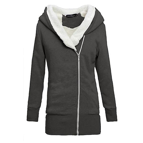 Womens Hoodies Warm Fleece Cotton Coat Zip Up Outerwear Hooded Sweatshirts Casual Long Jacket