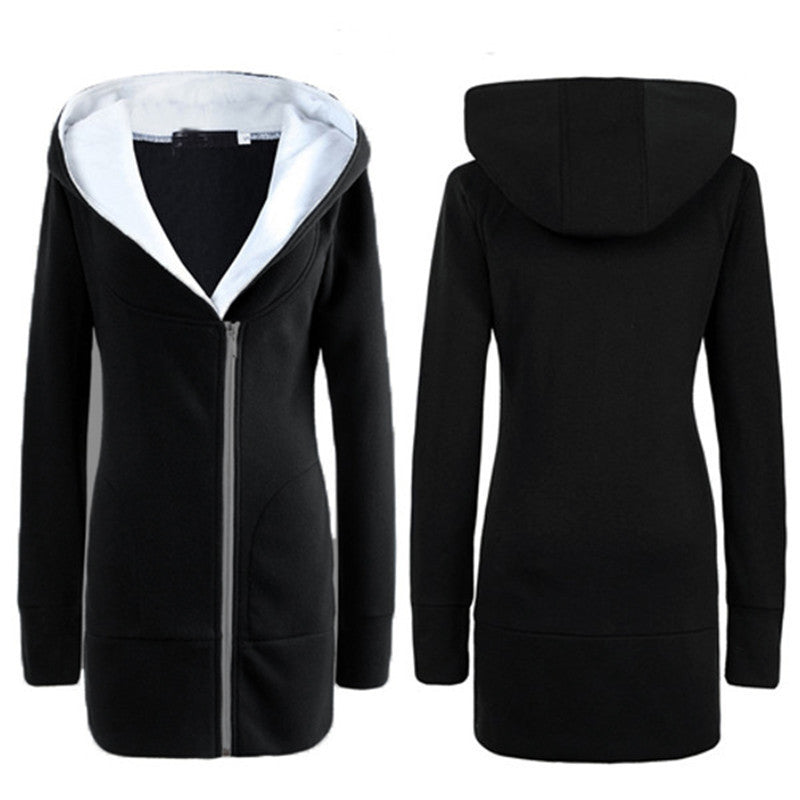 Womens Hoodies Warm Fleece Cotton Coat Zip Up Outerwear Hooded Sweatshirts Casual Long Jacket