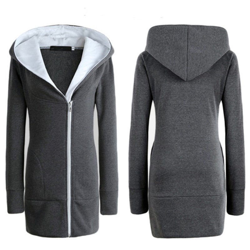 Womens Hoodies Warm Fleece Cotton Coat Zip Up Outerwear Hooded Sweatshirts Casual Long Jacket