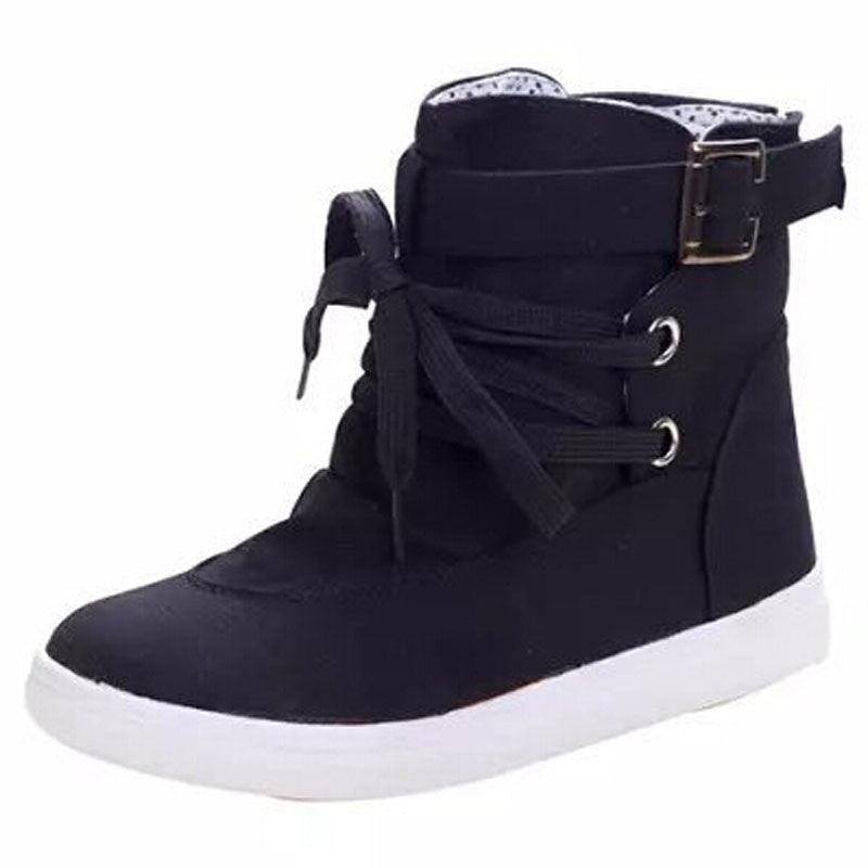 Women's Ankle Boots Charming Flats With Buckle Lace-Up Design Cute Solid Fashion Canvas Martin Boots XWX1524