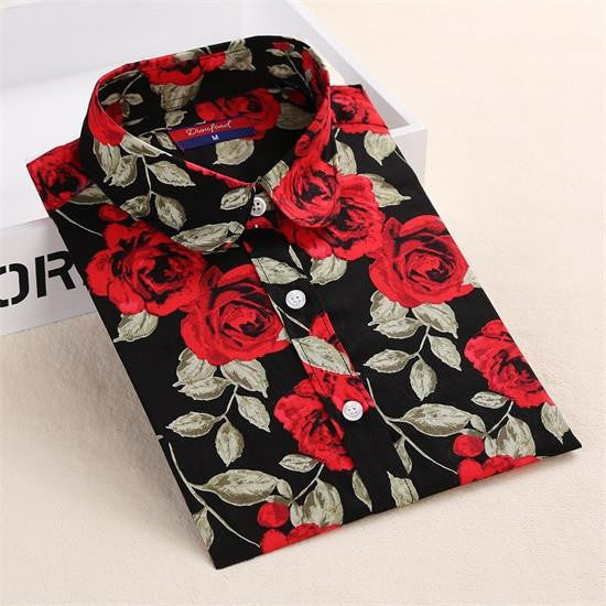 Women Shirts Casual Cherry Blouses Long Sleeve Ladies Tops Fashion Clothing For Womens Plus Size 5XL