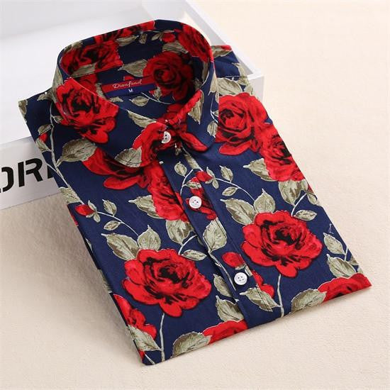 Women Shirts Casual Cherry Blouses Long Sleeve Ladies Tops Fashion Clothing For Womens Plus Size 5XL