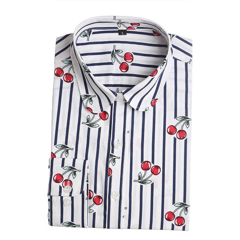 Women Shirts Casual Cherry Blouses Long Sleeve Ladies Tops Fashion Clothing For Womens Plus Size 5XL