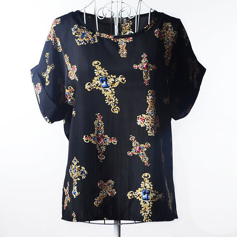 Online discount shop Australia - Batwing Sleeve Women Blouses Clothing Casual Chiffon Shirt Tops Heart Animal Stripe Leopard Print Pattern Plus size