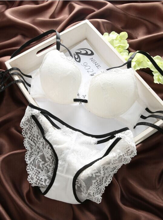 Online discount shop Australia - Lacy Underwear Set Sexy Push-up Bra Panties for Woman Sexy Bra 3/4 Cup Padded White Lace Bra Sets Japanese Style Brassiere Sets