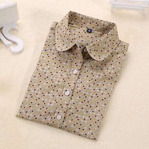 Brand Polka Dot Shirt Women Long Sleeve Blouse Cotton Plus Size Ladies Tops Turn-Down Collar Women Blouses