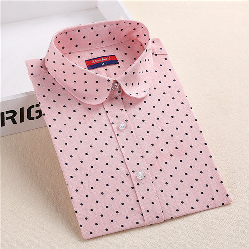 Brand Polka Dot Shirt Women Long Sleeve Blouse Cotton Plus Size Ladies Tops Turn-Down Collar Women Blouses