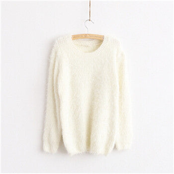 Sweater Women Fashion Warm Mohair O-Neck Women Pullover Long Sleeve Casual Loose Knitted Bottoming Tops