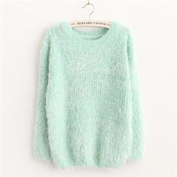 Sweater Women Fashion Warm Mohair O-Neck Women Pullover Long Sleeve Casual Loose Knitted Bottoming Tops