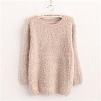 Sweater Women Fashion Warm Mohair O-Neck Women Pullover Long Sleeve Casual Loose Knitted Bottoming Tops