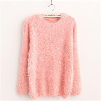 Sweater Women Fashion Warm Mohair O-Neck Women Pullover Long Sleeve Casual Loose Knitted Bottoming Tops