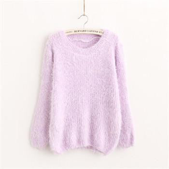 Sweater Women Fashion Warm Mohair O-Neck Women Pullover Long Sleeve Casual Loose Knitted Bottoming Tops