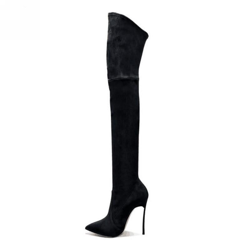 Women Boots Stretch Faux Suede Slim Thigh High Boots Fashion Over the Knee Boots High Heels Shoes Woman