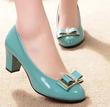 Women's shoes bow low low-heeled shoes thick heel casual female leather