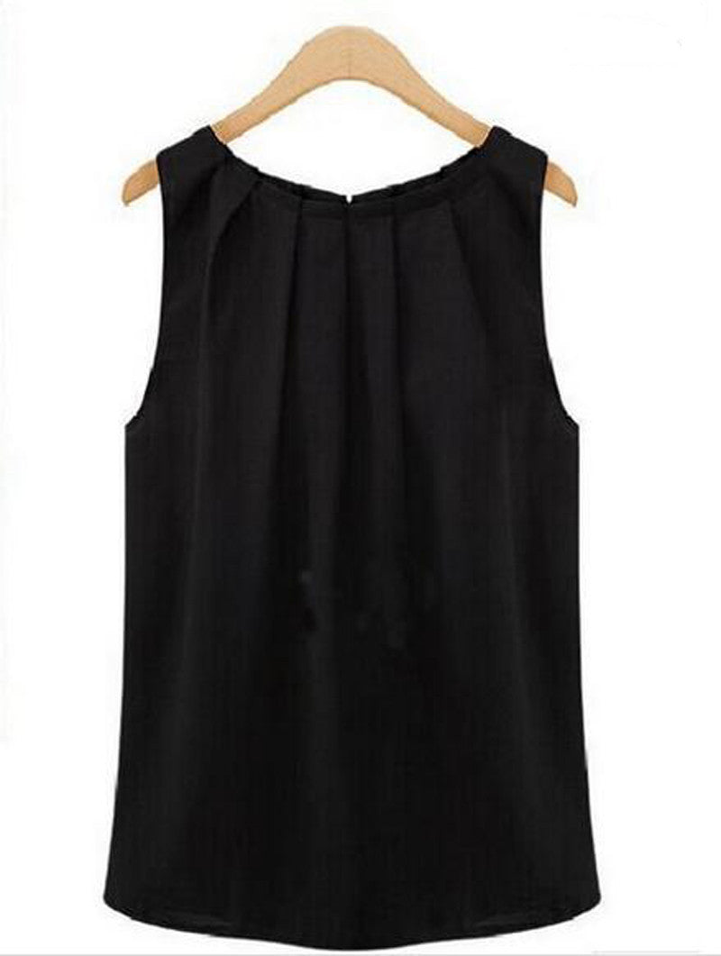 Fashion Sleeveless Vest Black White Chiffon Blouses Tank Tops Crop Tops For Ladies Woman SW584_L