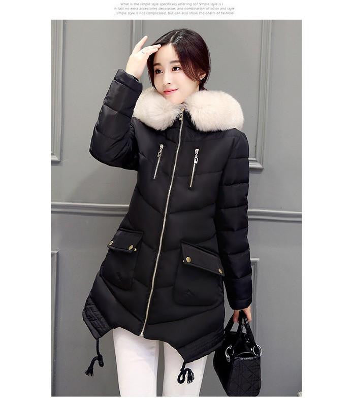 Women Large Fur Collar Hooded Jacket Thick Coat For Women Outwear Parka