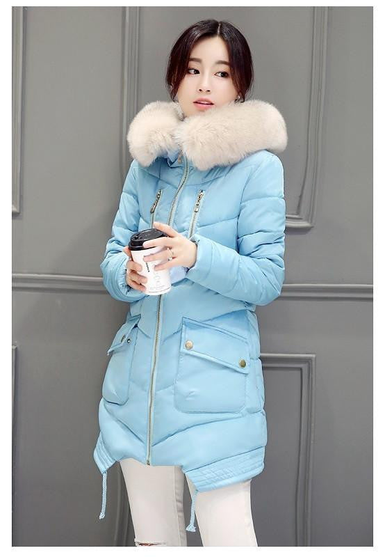 Women Large Fur Collar Hooded Jacket Thick Coat For Women Outwear Parka