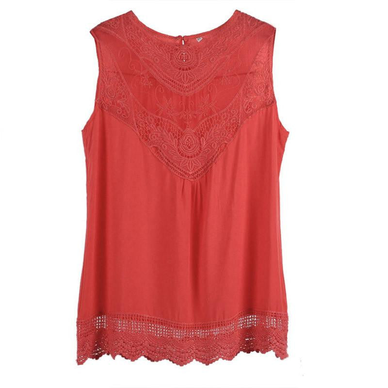 Women Tops Tank Lace Hollow T Shirt Fashion Cotton Bend Sleeveless Casual Tops Tank