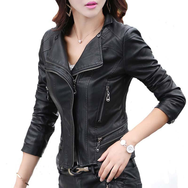 TANGNEST Plus Size M-5XL Fashion Women Leather Coat Female Slim Rivet Leather Jacket Women's Outerwear WWP108