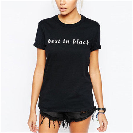 Online discount shop Australia - Black Is My Happy Color Letter Women Unisex Black O Neck T Shirts Printing Fashion Tee Black Tops Lady T-shirt 4 Plus size