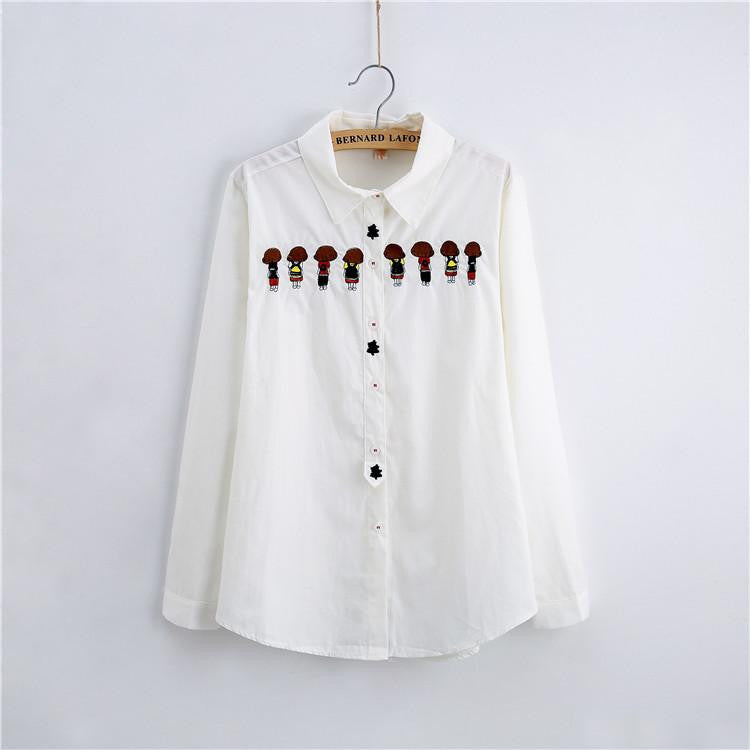 White Blouse Women Work Wear Button Up Lace Turn Down Collar Long Sleeve Cotton Top Shirt Plus Size S-XXL T56302