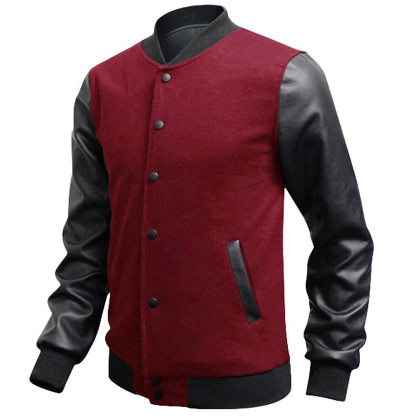 Slim Fit Fashion Casual Mens Coat Baseball Jackets PU Leather Sleeve Jacket Men Bomber Jackets And Coats