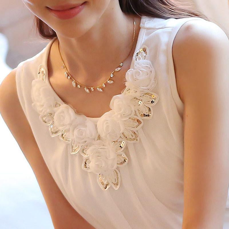 women blouses womens tops fashion Sleeveless Chiffon Shirt S-6XL Plus Size White Black