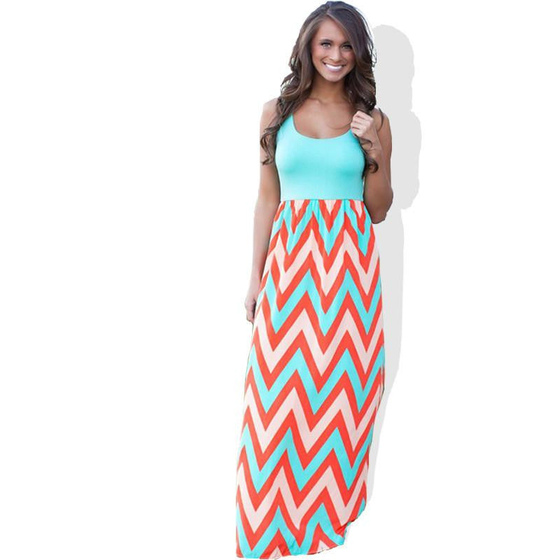 Women Summer Dress Striped Print Long Dress Beach Boho Maxi Dress Feminine Plus Size