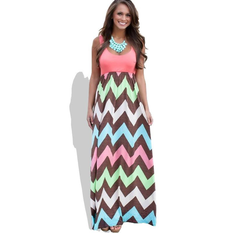 Women Summer Dress Striped Print Long Dress Beach Boho Maxi Dress Feminine Plus Size