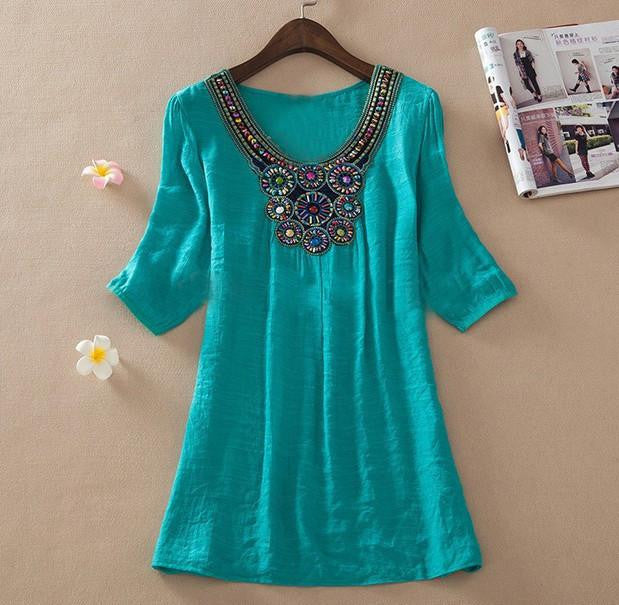 Women Floral Embroidery Plus Size XXXL Loose Blouse Shirts 7 Candy Colors Chiffon Casual Shirt Tops