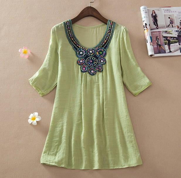 Women Floral Embroidery Plus Size XXXL Loose Blouse Shirts 7 Candy Colors Chiffon Casual Shirt Tops