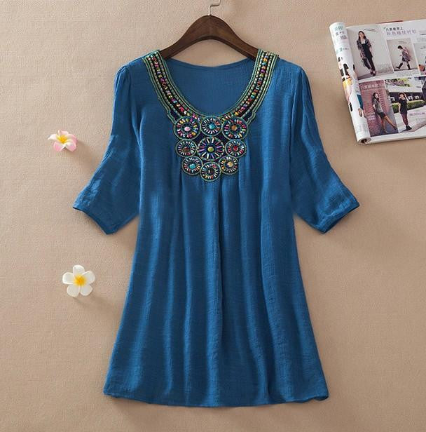 Women Floral Embroidery Plus Size XXXL Loose Blouse Shirts 7 Candy Colors Chiffon Casual Shirt Tops