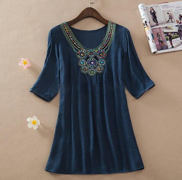 Women Floral Embroidery Plus Size XXXL Loose Blouse Shirts 7 Candy Colors Chiffon Casual Shirt Tops