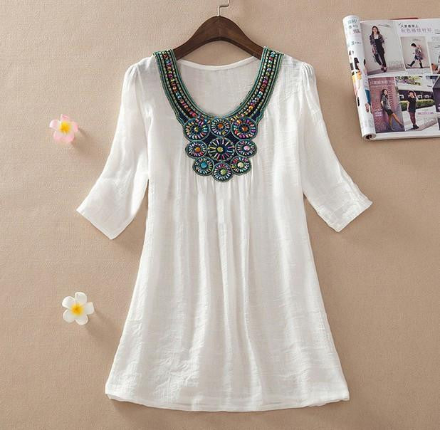 Women Floral Embroidery Plus Size XXXL Loose Blouse Shirts 7 Candy Colors Chiffon Casual Shirt Tops