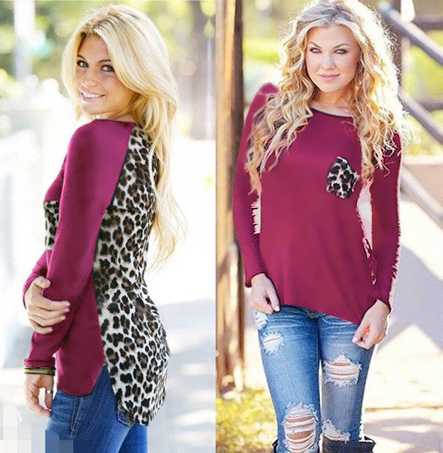 Online discount shop Australia - Large Plus Size Leopard Chiffon Blouse Tops Women Clothes J6123