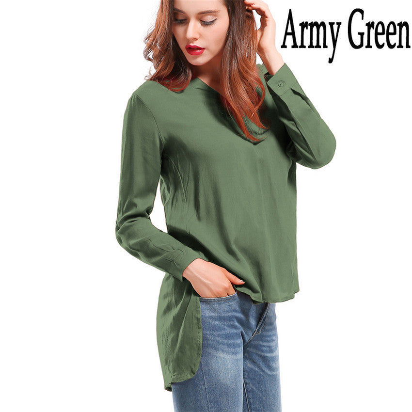 Online discount shop Australia - Fashion female V-neck blouses Cotton irregular Solid Loose Long sleeve shirts Ladies tops Streetwear Women Plus Size