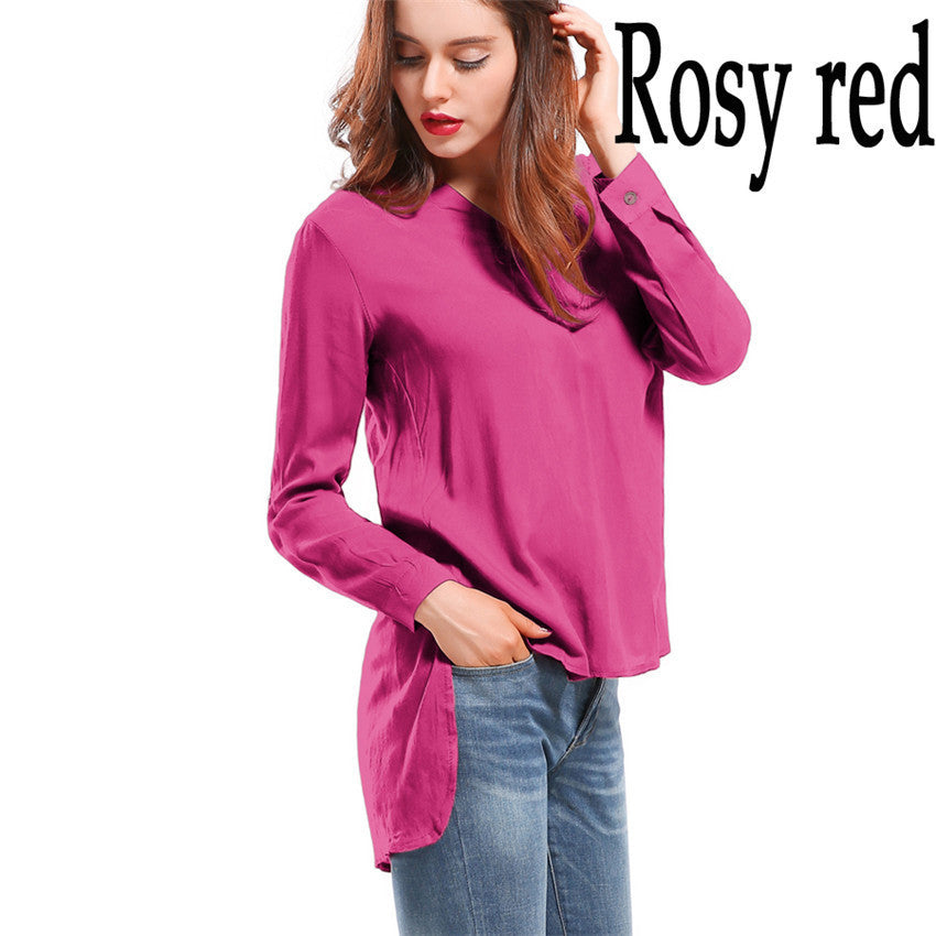 Online discount shop Australia - Fashion female V-neck blouses Cotton irregular Solid Loose Long sleeve shirts Ladies tops Streetwear Women Plus Size